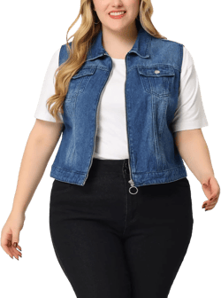 Agnes Orinda Plus Size Denim Vest for Women Sleeveless Zip Up Button Down Waistcoat Jeans Jackets Vests 2X Denim Blue