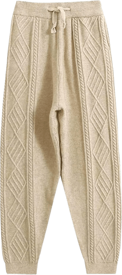 Gihuo Women' s Cable Knit Sweater Pants Long Knit Harem Pants Joggers Drawstring Elastic Waist Stretchy Knit Pants Large 01beige