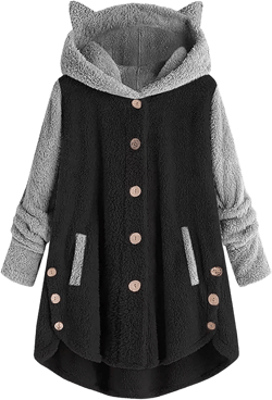 Womens Fleece Jacket 2024 Fall Winter Long Sleeve Button Sherpa Coats Cardigans Hood Fuzzy Outerwear with Pockets