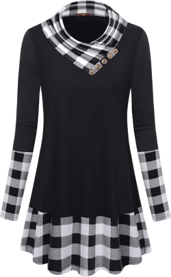 Gaharu Women's Long Sleeve Button Cowl Neck Floral Printed Casual Tunic Tops Small Black3