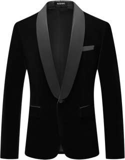Mens Velvet Blazer Slim Fit Tuxedo Suits Jacket Shawl Collar Solid Jacket Wedding Dinner Prom One Button Blazer Jacket Medium Black