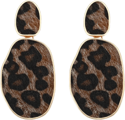 HEIDKRUEGER Leopard Print Earrings Lightweight Geometric Faux Leather Drop Dangle Earring Statement Animal Print Stud Earring for Women black leopard
