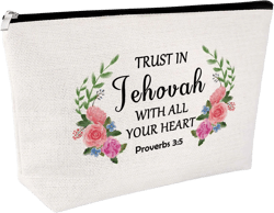 Christian Gift Baptism Gift for Women Jehovah Makeup Bag Religious Gift Bible Verse Gift for Bestie Motivational Saying Cosmetic Bag Birthday Easter Christmas Gift for Friends Zipper Travel Pouch