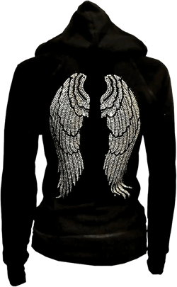 Women's Angel Wings Zip up Hoodie,Sweater,LADY Rhinestones Streetwear Oversized Jacket,Graphic Hoodie for Women Medium Black