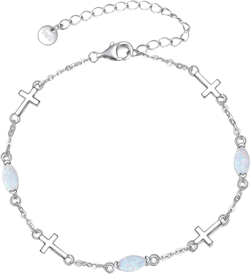 CRMAD Cross/Heart/Infinity/Star of David Bracelet for Women Sterling Silver Opal/Malachite/Moonstone Bracelet Cross Jewelry Gift for Women white opal