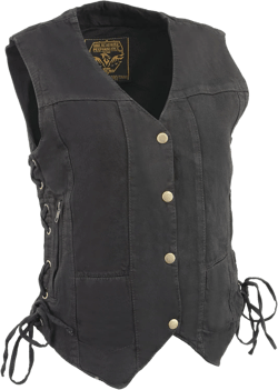 Milwaukee Leather Women’s Black 6 Pocket Side Lace Denim Vest w/Gun Pockets MDL4020 3X-Large