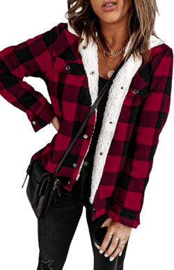 Plaid Print Fleece Button Jacket