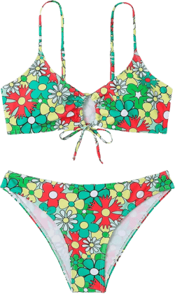SOLY HUX Women's Spaghetti Strap Floral Print Bikini Bathing Suit 2 Piece Swimsuits Multicoloured Floral Printed M