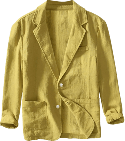 Mens Loose Fit Linen Cotton Casual Blazers Lightweight Button Down Sport Coats Lapel Collar Summer Suit Blazer Jacket 4X-Large Yellow