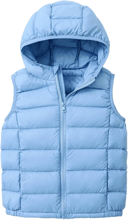 SK Studio Boys Girls Lightweight Down Vest Winter Sleeveless Puffer Jacket for Kid 11-12 Years Light Blue With Hood