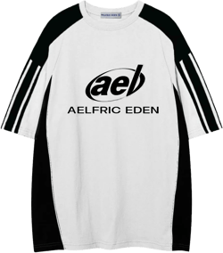 Aelfric Eden Oversized Graphic Tees Men Contrast Color Speedway Racing Tee Unisex Streetwear Tshirt Patchwork Polo Tee X-Large White