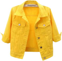 happlan Women's 3/4 Sleeve Short Denim Jacket Lapel Button Down Cropped Trucker Jean Jackets Coats X-Large Yellow