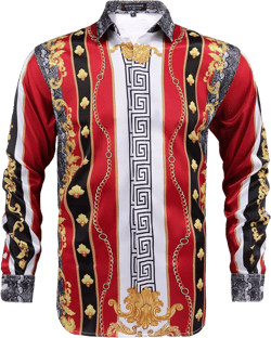 Mens Luxury Brand Printed Silk Like Satin Button Down Dress Shirt for Party Prom Long Sleeve Slim Fit Floral Nightclub Shirt 4X-Large Multicolored7