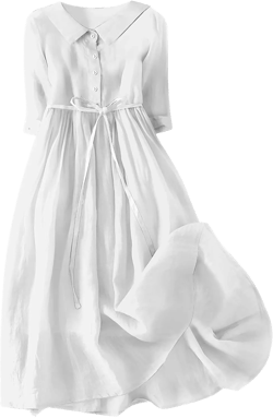 hlysgo Summer Dresses for Women 2025 Casual Bohemian Cotton Linen Dress Trendy 3/4 Sleeve Button Up Maxi Dress with Belt XX-Large 03 White