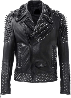 Mens Cafe Racer Studded Biker Punk Is Pride Red Brando Motorcycle Leather Jacket - Spikes Jacket 3X-Large Solid Black