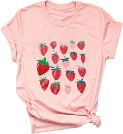 Ykomow Strawberry Tshirt Womens Cute Fruit Tshirt Feeling Berry Good Graphic Tees Large Pink