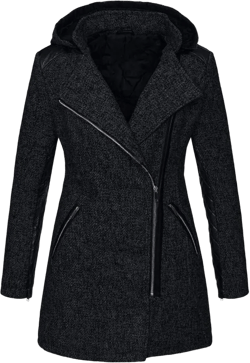 VearFit Women's Zipper look Wool Trench Coat Blend Pea Woolen Full length Black Blazer Medium Black