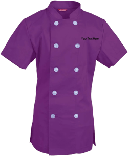 Embroidered Women's Chef Coat Short Sleeve Chef Shirt Cook Coat Personalized with Your Text Eggplant XX-Large