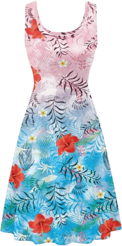 Women's Summer Casual Floral Print Midi Beach Sundress Sleeveless Scoop Neck Flowy A Line Tank Dress with Pockets XX-Large Pink Blue Tropical Flower