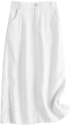 Mywinway Linen Skirts for Women Spring Summer Elastic High Waisted Cotton A Line Midi Skirt with Slit Small White