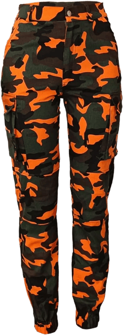Womens Camo Pants with Pockets, Army Green Cargo Pants for Women, Slim Fit Camoflage Cargo Joggers, Camo Print Slim Fit Pant (Camouflage Orange, S)