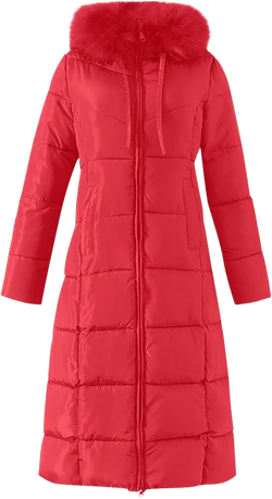 Women Long Puffer Jacket Winter Coats with Fur Hood Cotton Padded Down Jacket Lightweight Quilted Jacket Thick Parka 4X-Large Winter Coats-red