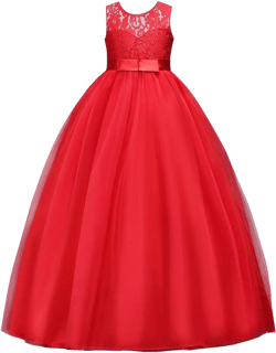 MYRISAM Big Girls Lace Junior Bridesmaid Wedding Dress Sleeveless Bowknot A-Line Tulle Birthday Dress Pageant Party Ball Gown 5-6 Years Red