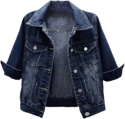 Korean Version Denim Cotton Solid Basic Loose Three Quarter Single Breasted Women's Jacket Short Coat Large Navy Blue