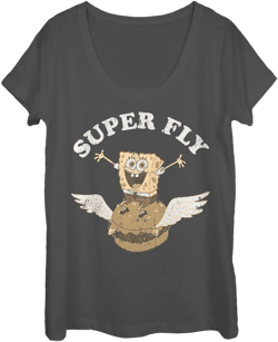 Women's SpongeBob SquarePants Super Fly Burger  Scoop Neck Black Large