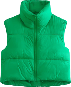 Womens Cropped Puffer Vest Stand Collar Zip Up Lightweight Winter Puffy Jacket Vests Outerwear X-Small Green