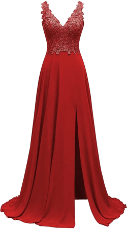 Rjer Chiffon Lace Applique Bridesmaid Dresses V Neck A Line Elegant Long Formal Evening Gowns with Slit 2 Wine Red