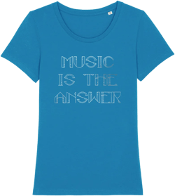 Music Is The Answer Metallic Silver Text Women's Iconic Fitted T-Shirt
