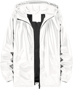 Men's Reflective Trench Jacket Windbreaker Jackets with Hood Lightweight Loose Fit Long Rain Coats Outdoor Jackets 4X-Large White