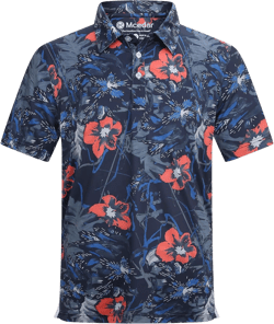 MCEDAR Mens Golf Polo Shirts Dry Fit Short Sleeve Performance Moisture Wicking Hawaiian Floral Print Casual Shirt S-3XL Medium 20dark Blue