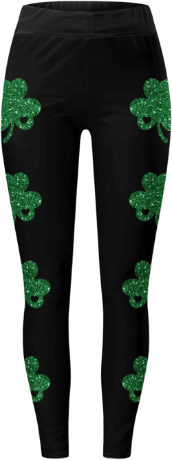 St. Patrick's Day Leggings Women Shamrock Yoga Pants Irish Green Clover Leaves High Waist Soft Stretchy Workout Tight A# Black Medium