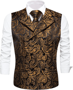 Dubulle Mens Double Breast Suit Vest Floral Paisley Vest and Tie for Men Pocket Square Cufflinks Wedding