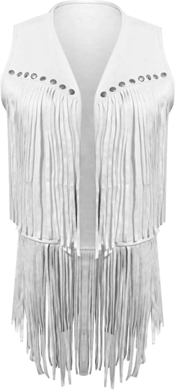 Women Tassel Vest 70s Hippie Faux Suede Rivets Sleeveless Fringe Jacket Cowgirl Vintage Western Outfits Tassel Vest XX-Large White