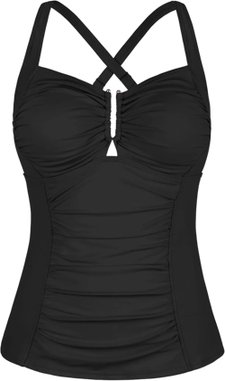 Firpearl Tankini Tops for Women Swimwear Criss Cross Back Swimsuit Ruched Tummy Control Bathing Suit Tops Only