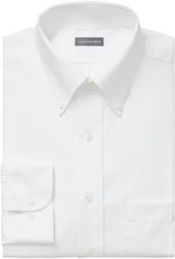 Van Heusen Men's Dress Shirt Regular Fit Non Iron Solid White 18.5"-19" Neck 36"-37" Sleeve