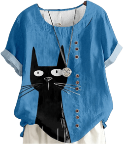 Japanese Print Women Summer Shirts Flower Bird Graphic Plus Size Tunic Tops Crewneck Short Sleeve Blouses Bluecat Small