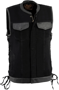 Milwaukee Leather MDM3011 Men's Black 'Hidden Zipper' Side Lace Motorcycle Rider Denim Vest w/Leather Trim 5X-Large Black