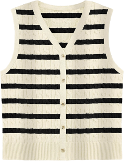 WIHOLL Womens Sweater Vest Cable Knit Button Down Cute Sleeveless Spring Summer Clothes 2025