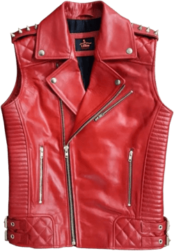 Men's Biker Rider Motorcycle motorbike Rocker Retro Stylish Genuine Red Lambskin Leather Quilted vest X-Small Red