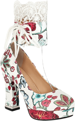 Women's Embroidery Floral Pattern Mary Janes Shoes Round Toe Low Closed Platform Chunky Block Heels Lace Up Retro Ankle Strap Wedding Party Prom Dress Pumps 8 White