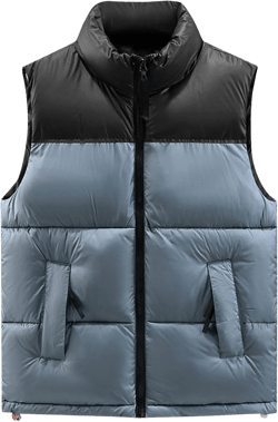 Mens Outdoor Quilted Winter Puffer Vest Color Block Stand Collar Sleeveless Jacket Vests Oversized Vests Coat 01-gray Large