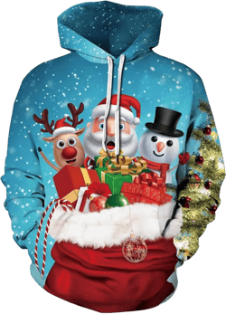 Grace's Secret Unisex 3D Ugly Christmas Sweatshirt Kangaroo Pocket Hoodies Pullover Medium Snow Santa Claus