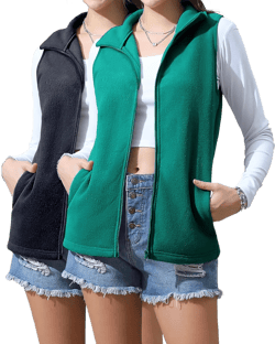 DOUBLJU 2 Pack Casual Soft Pollar Fleece Vest Zip Up Basic Sleevelessn Lightweight Outerwear Jacket with Pockets for Womens