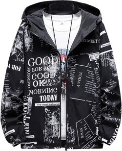 Mens Windproof Lightweight Trench Jacket With Hood Zipper Windbreaker Outdoor Prints Jacket For Hiking Travel