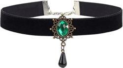 Vintage Black Velvet Choker Necklace for Women Gothic Victorian Crystal Charms Adjustable Chain Necklaces Retro Boho Dress Accessories Punk 80s 90s Christmas Halloween Cosplay Party Jewelry (Green CZ)