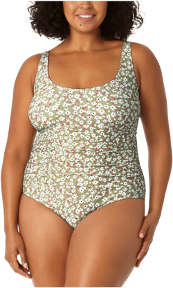 Anne Cole Womens Plus Floral Print Nylon One-Piece Swimsuit